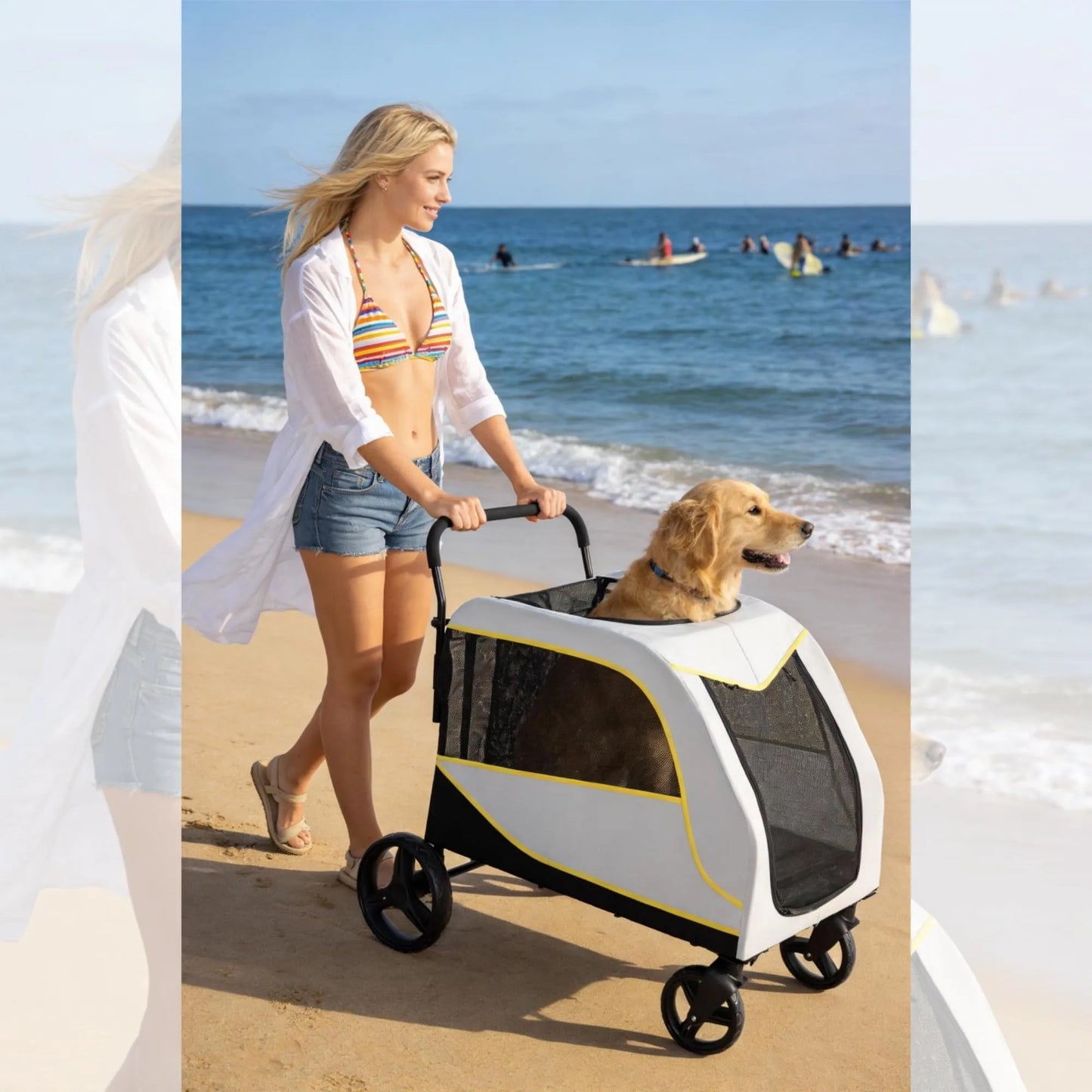 Heavy Duty All Terrain Dog Stroller for Large Dogs with Mesh