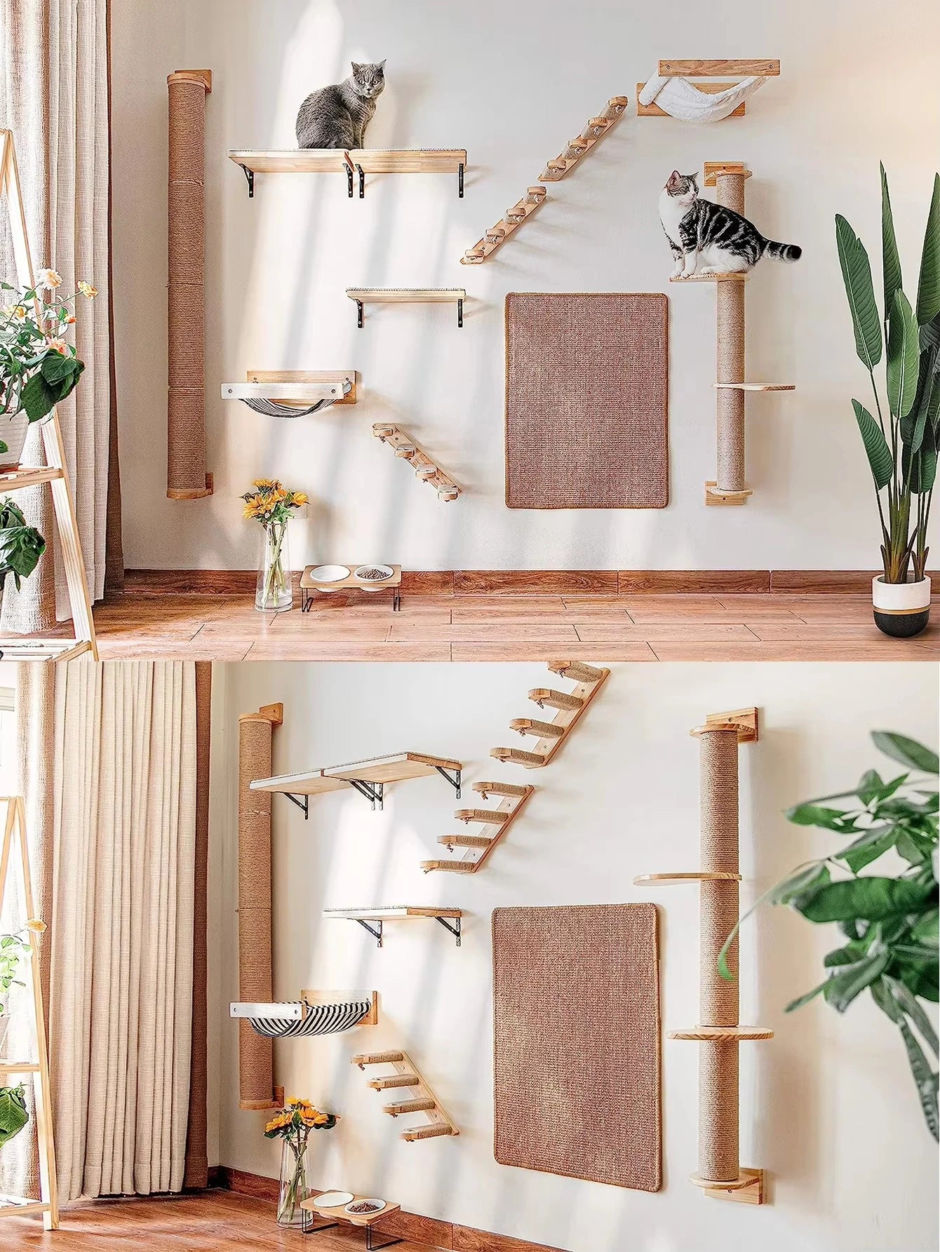 Wall Mounted Cat Tree With Scratching Posts Sisal Hammock Perches