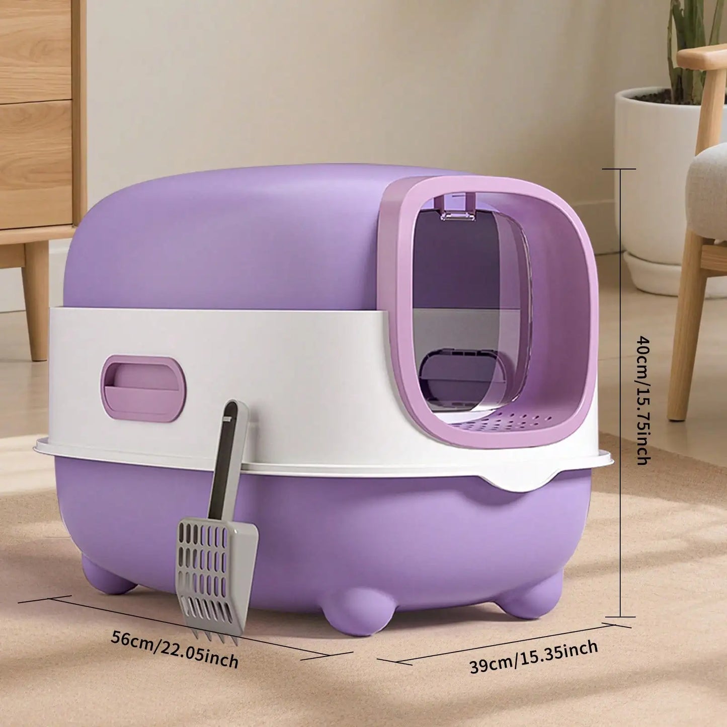 Foldable Enclosed Cat Litter Box With Lid And Scoop