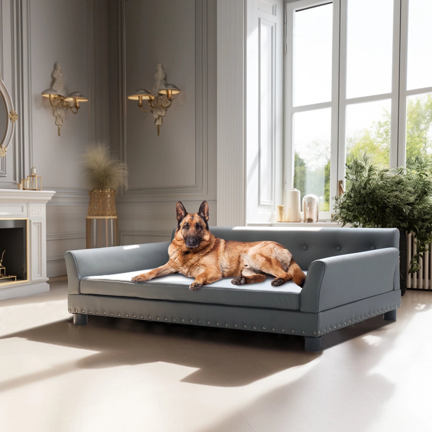 BINGOPAW Elevated Rectangle Leather Dog Bed For Indoor Comfort