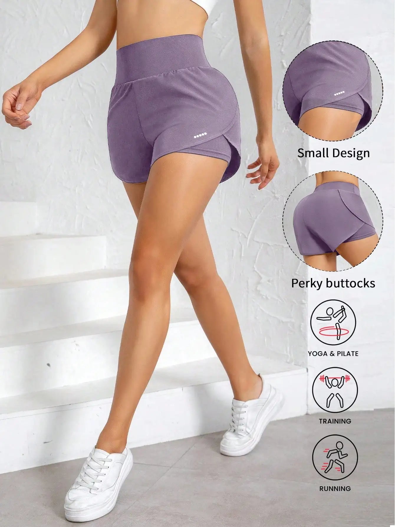 Two In One Women's Yoga Shorts High Waist Breathable Quick Dry Fabric