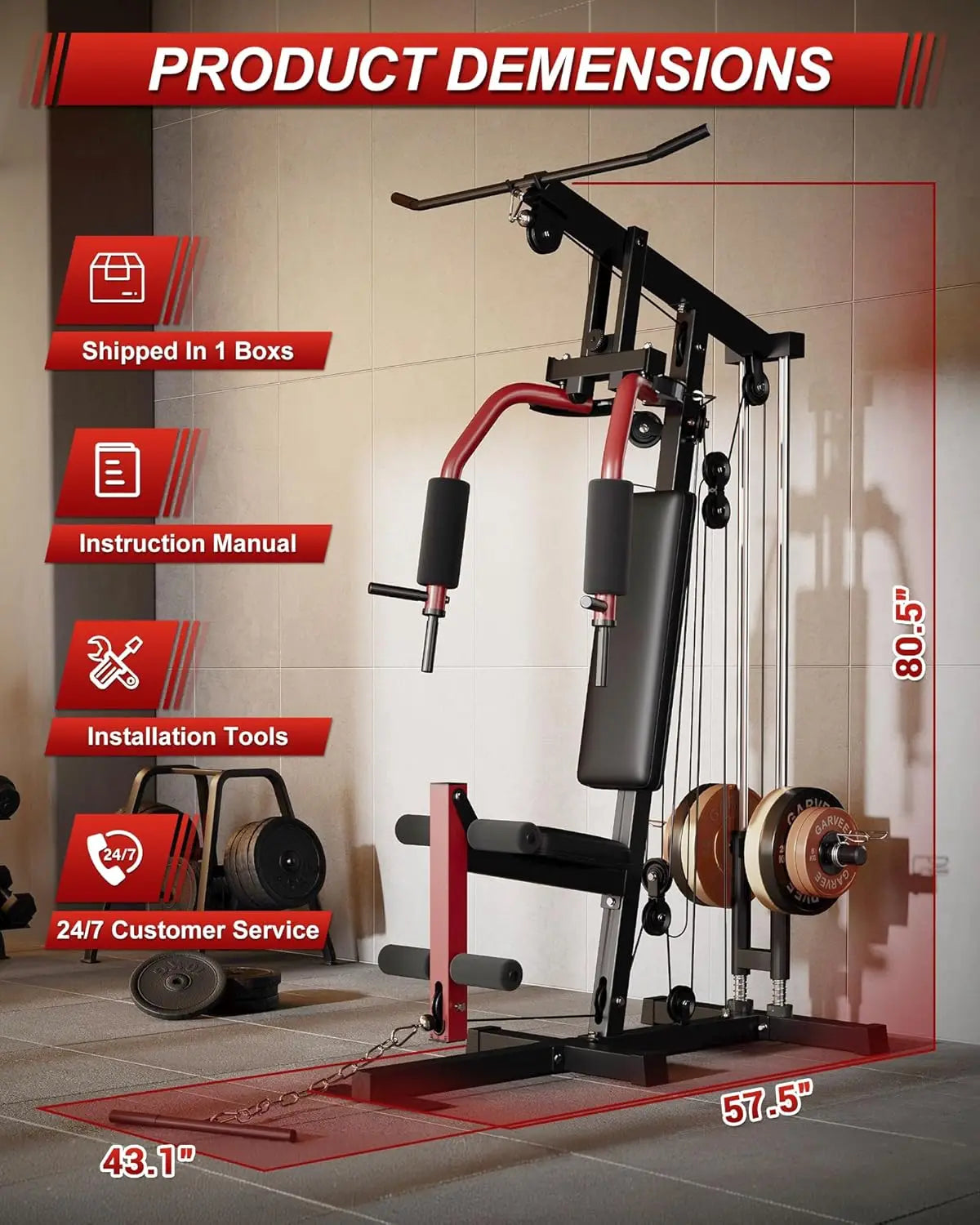 HiMISS Home Gym Machine For Full Body Strength Training With Lat Pulldown