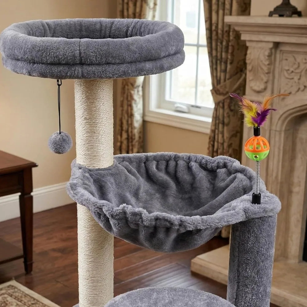 NBVCX Multi Level Cat Tree With Hammock Self Grooming Brush