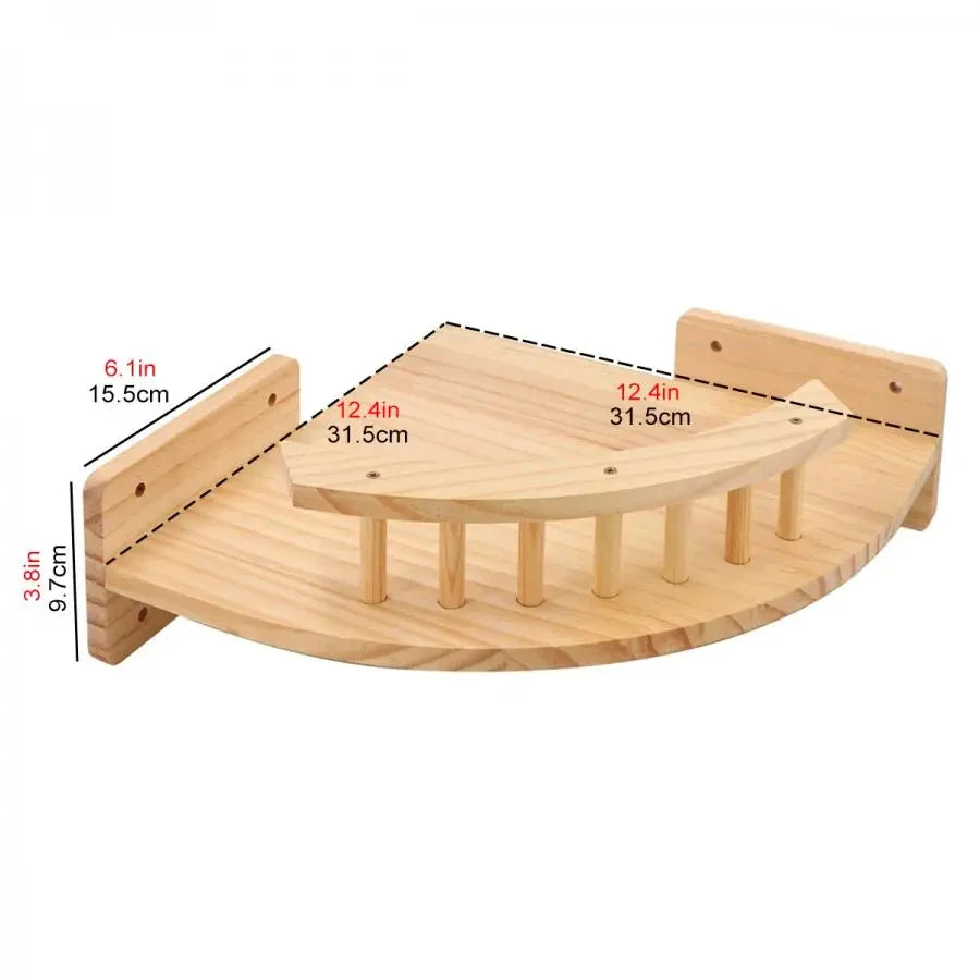 CWV Corner Cat Hammock With Steps Wall Mounted Cat Tree Indoor Pine Wood