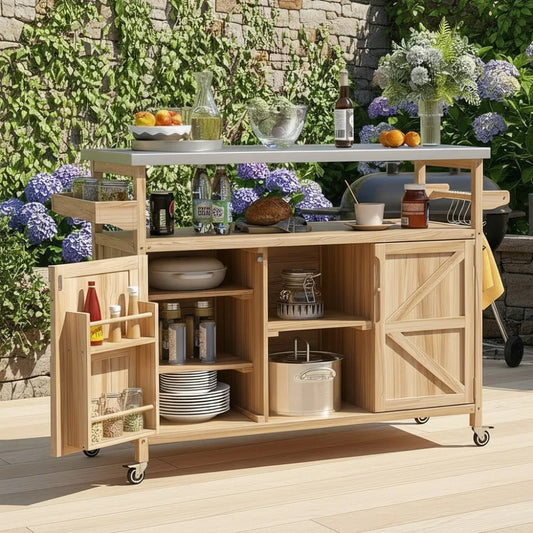 XMSJ Outdoor Kitchen Grill Cart With Stainless Steel Top