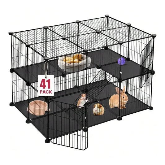 XMSJ Panels Pet Playpen With 2 Doors For Small Animals