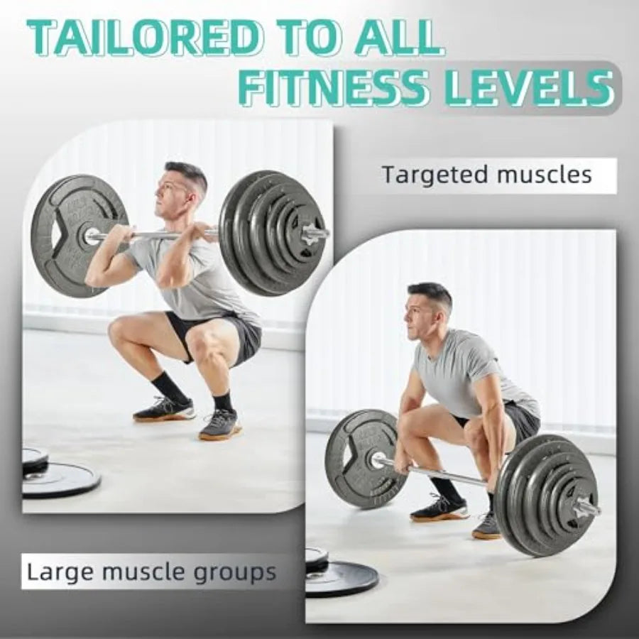 Cast Iron Weight Plates Set With Barbell Bar And Locks