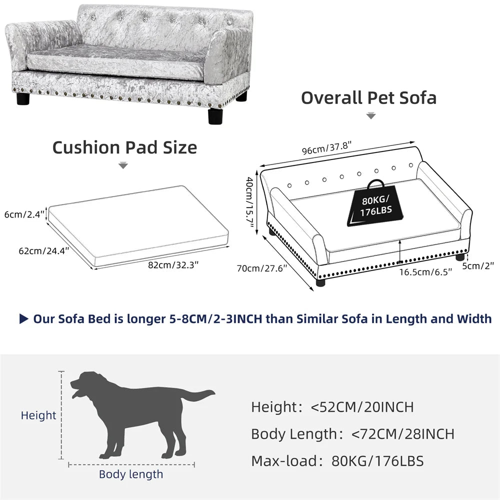 BORWART Heavy Duty Pet Sofa Raised Dog Bed Cushioned Couch Lounge