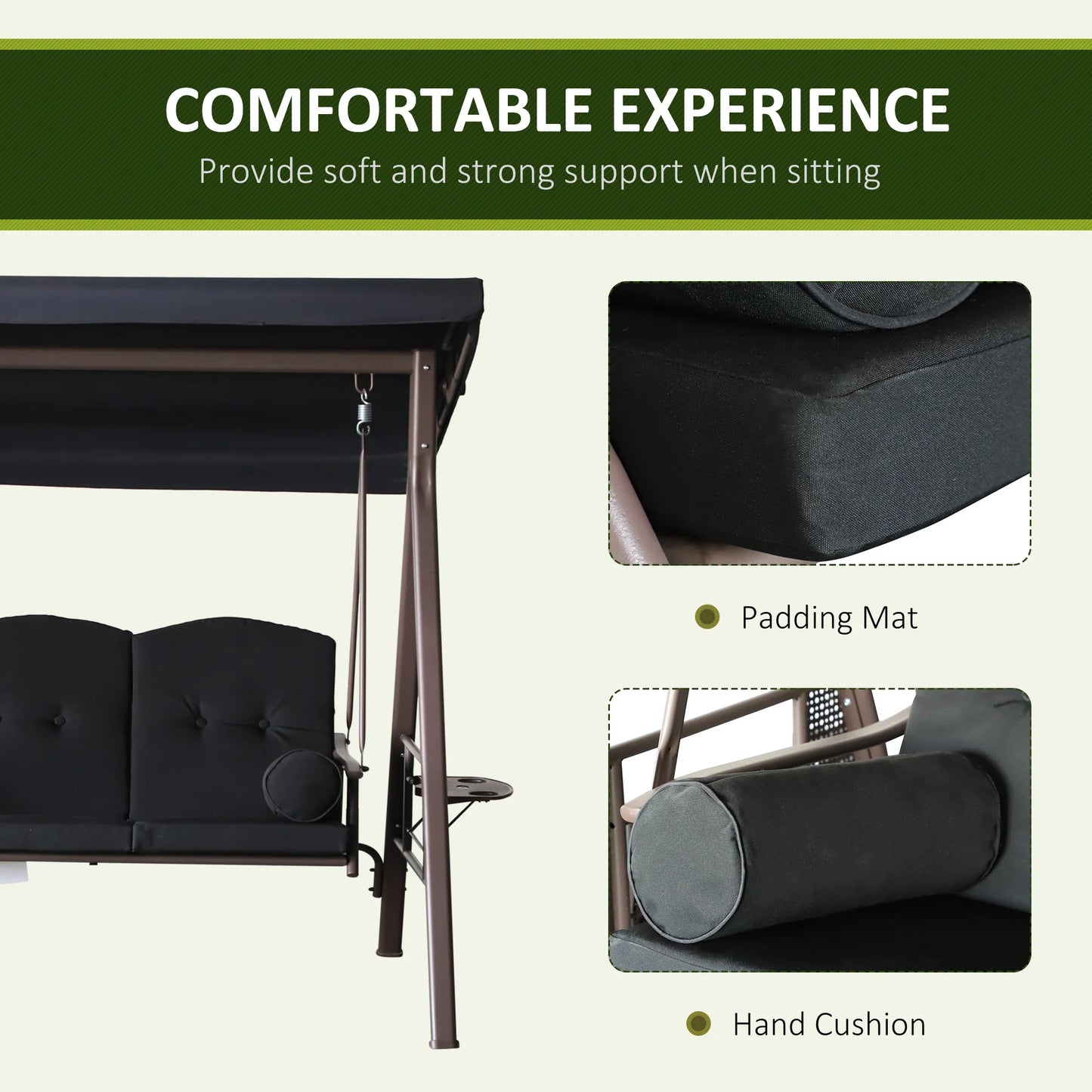 Outsunny 3 Person Outdoor Canopy Cushioned Bench Glider Swing