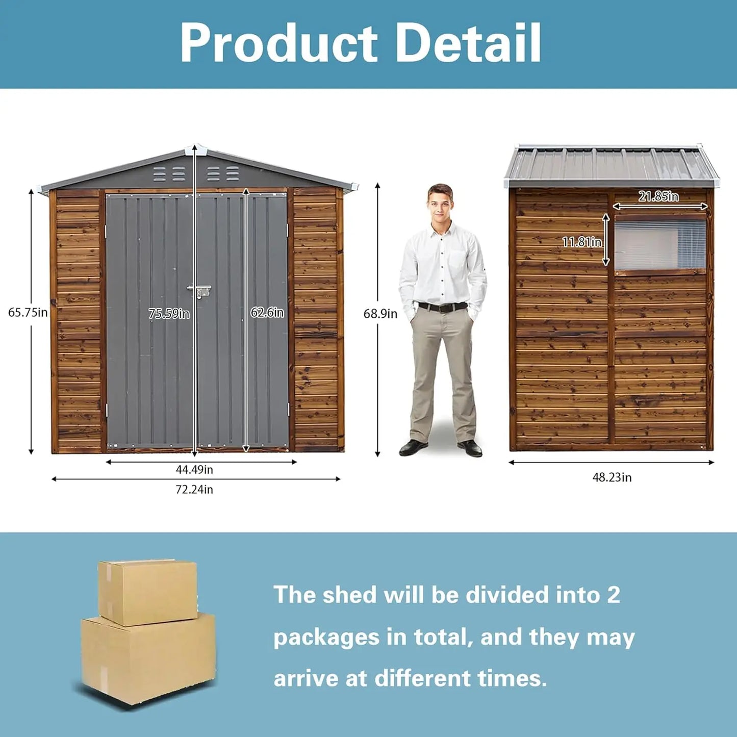 Outdoor Storage Shed With Windows Waterproof Metal And Wood For Patio Backyard