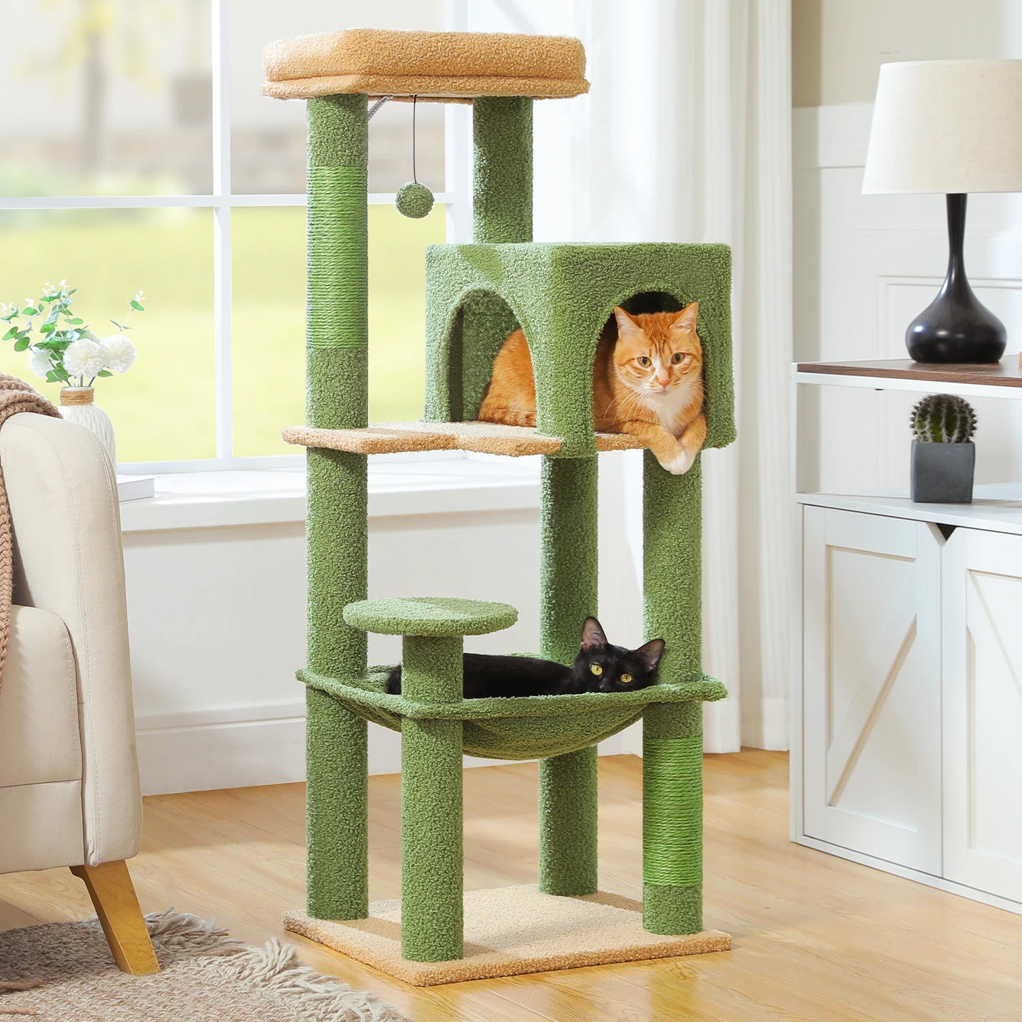 PEQULTI Five-Level Cat Tree Tower With Top Perch And Hammock