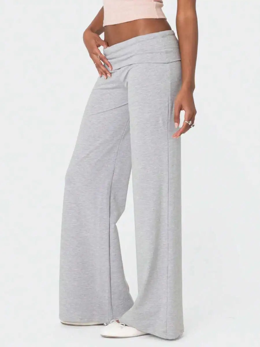Fold Over Waist Wide Leg Yoga Pants For Women Lounge