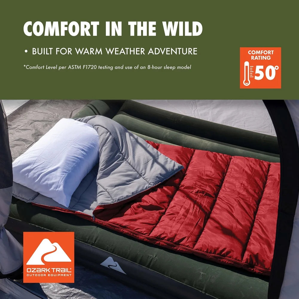50F Warm Weather Sleeping Bag For Camping, Compact Insulated Polyester