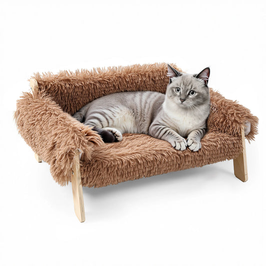 Raised Plush Cat Bed With Sturdy Wooden Legs For Cats