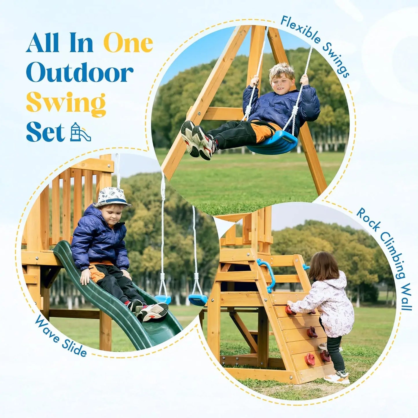 Rolife Robud Wooden Swing Set With Dual Swings Fort