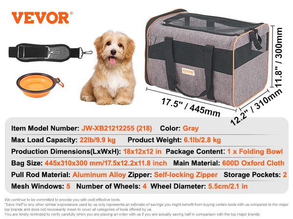 Pet Carrier Backpack With Telescopic Handle And Four Wheels
