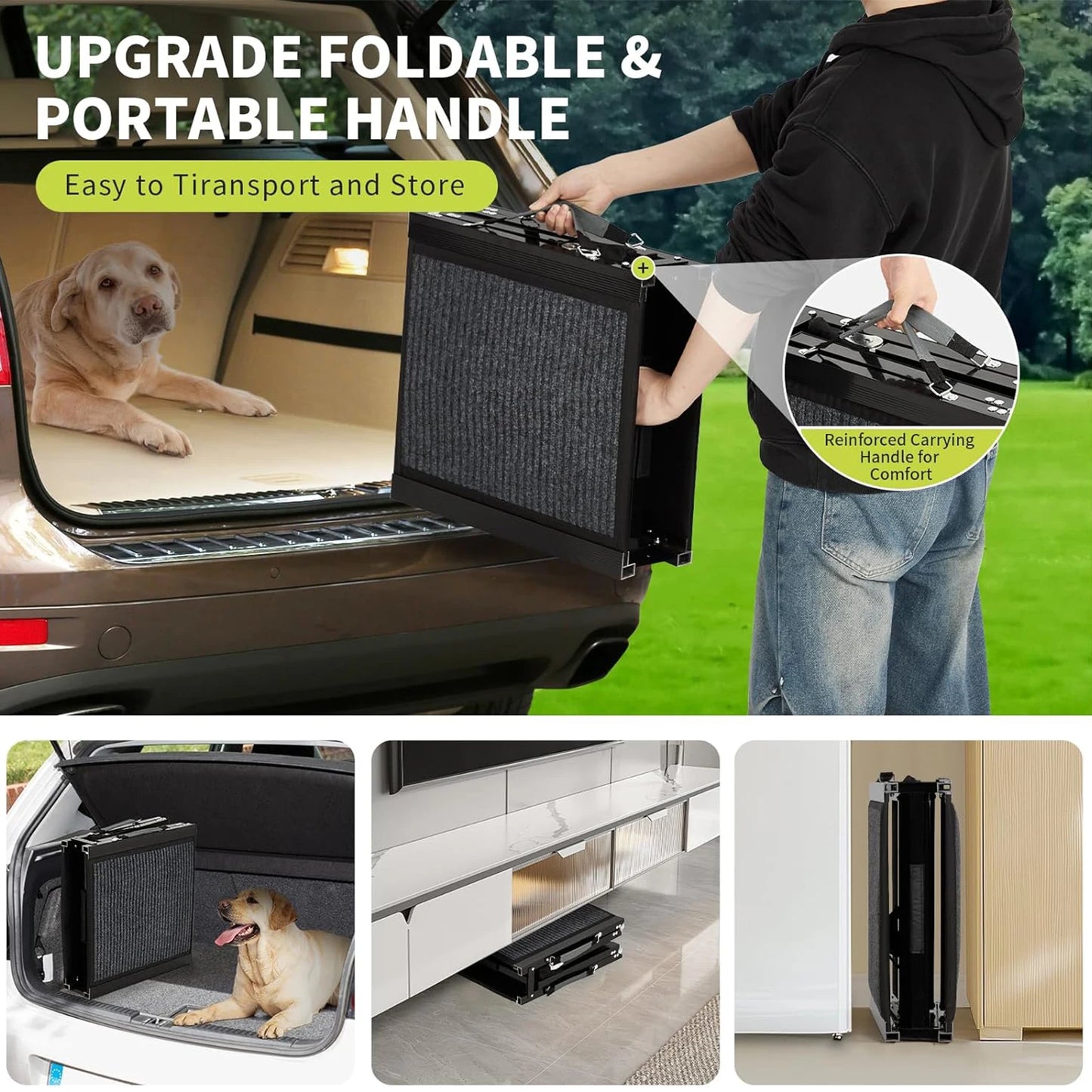 HiMISS Upgraded Folding Dog Ramp For Cars With Non Slip Surface 250 Lb