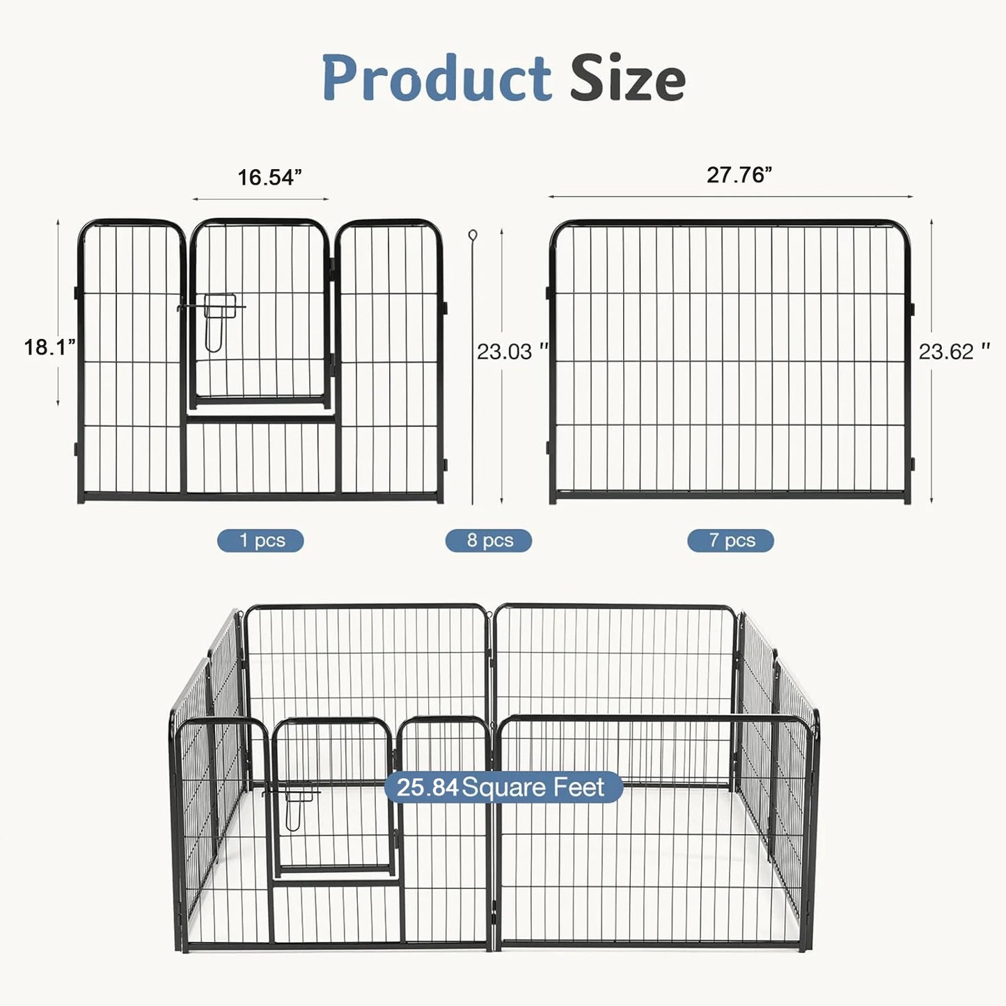 JHK Metal Dog Playpen Eight Panel Foldable Outdoor Fence