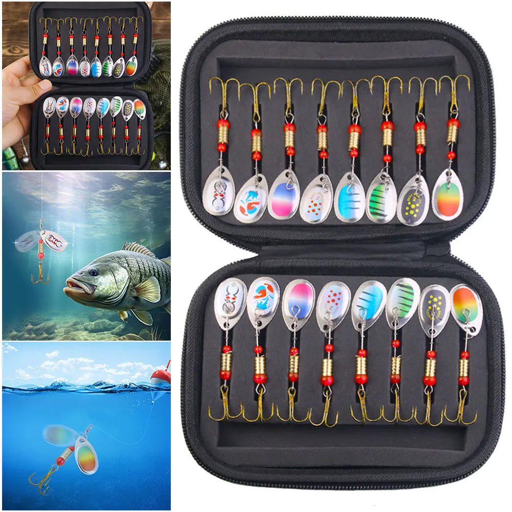 APWIKOGER 16Pcs Metal Spoon Spinner Lures With Treble Hooks