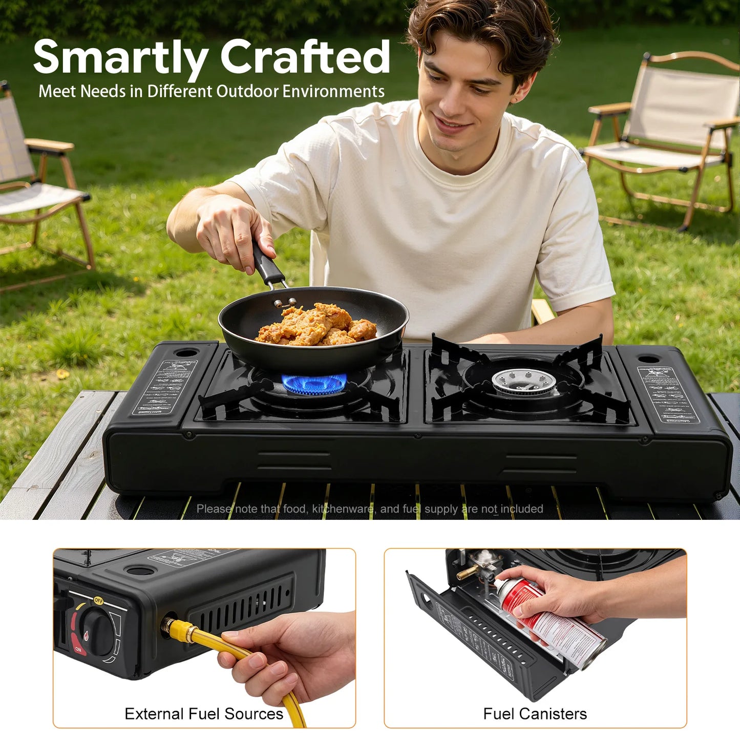 2-Burner Self-Ignition Portable Butane Camping Stove Carry Case