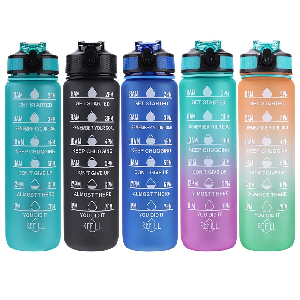 Sports Water Bottle Leakproof Frosted Cup With Time Scale Fitness