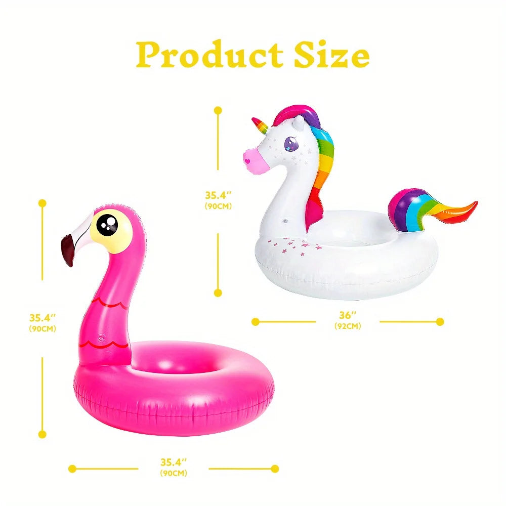 Joyfy 2-Pack Flamingo and Unicorn Inflatable Pool Floats for Kids