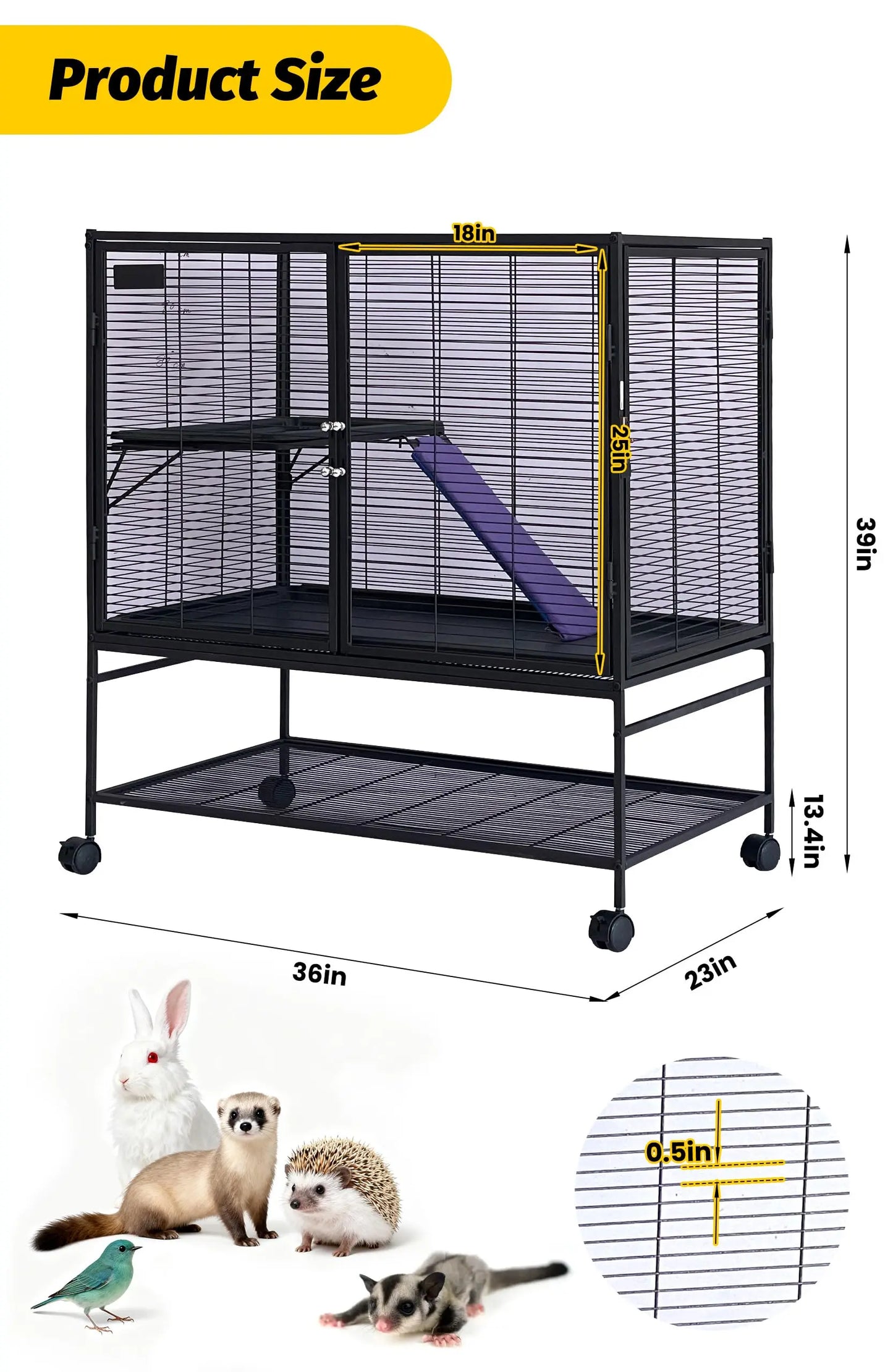 HiMISS Heavy-Duty Small Animal Cage With Lockable Wheels Hammock
