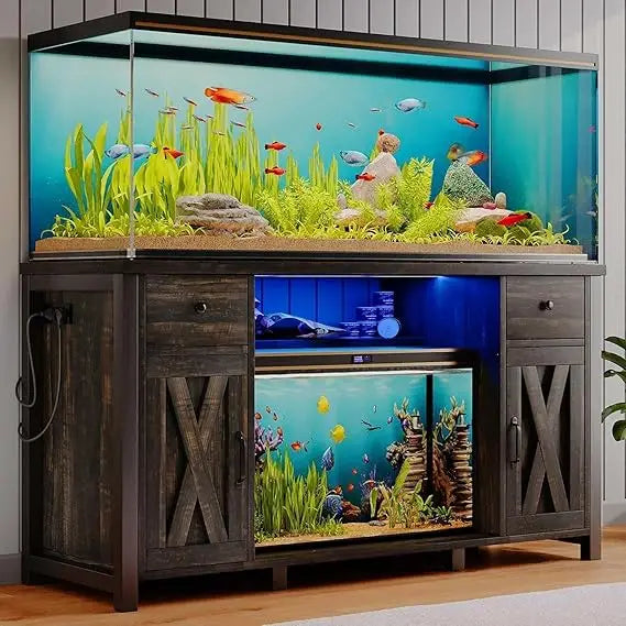 Heavy Duty Metal Aquarium Stand With LED Lighting And Outlets