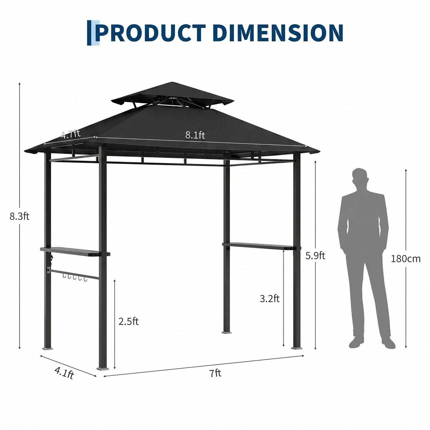 HiMISS Outdoor BBQ Grill Gazebo With Double Roof Vented Canopy