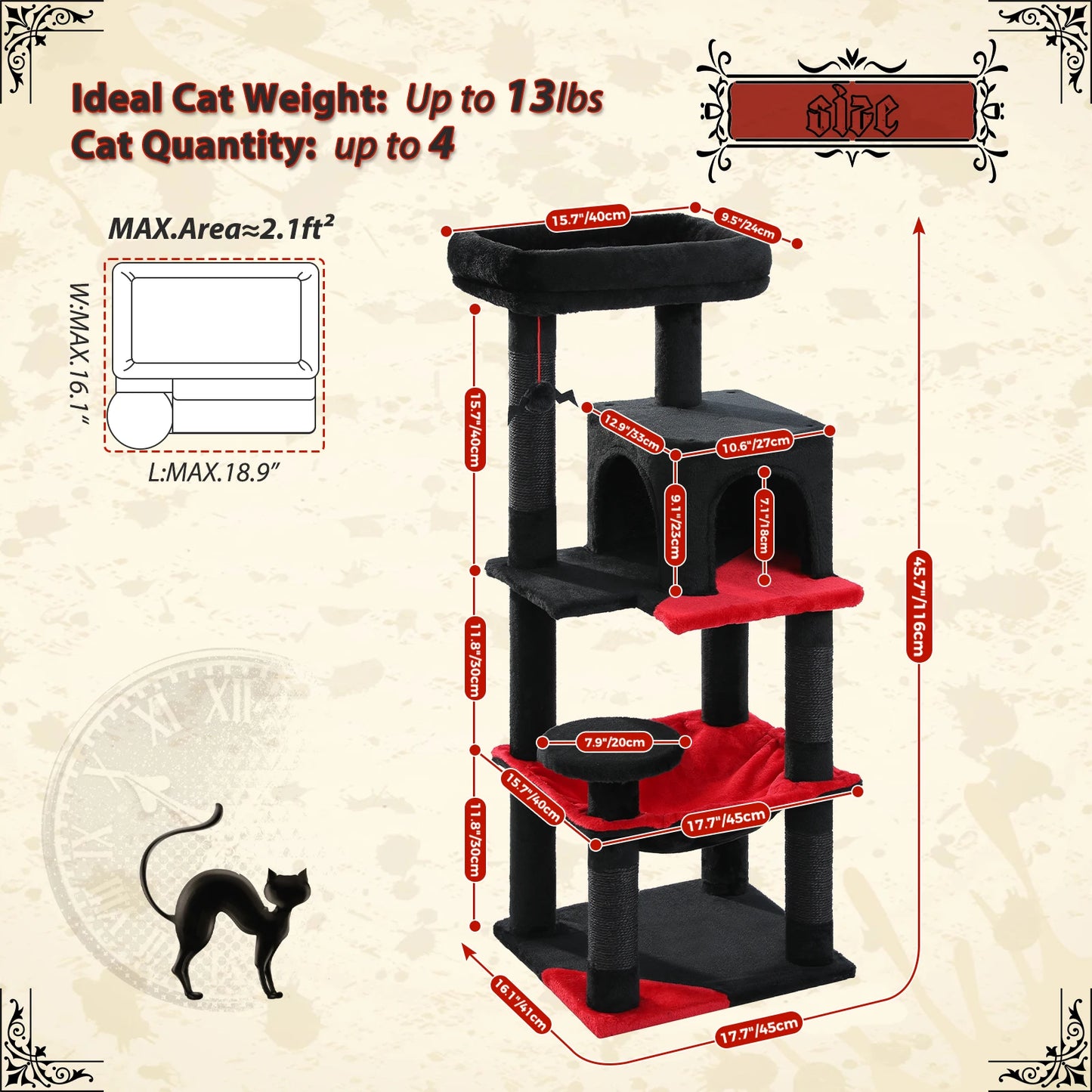 PAWZ Road Gothic Cat Tree for Indoor Cats With Tower