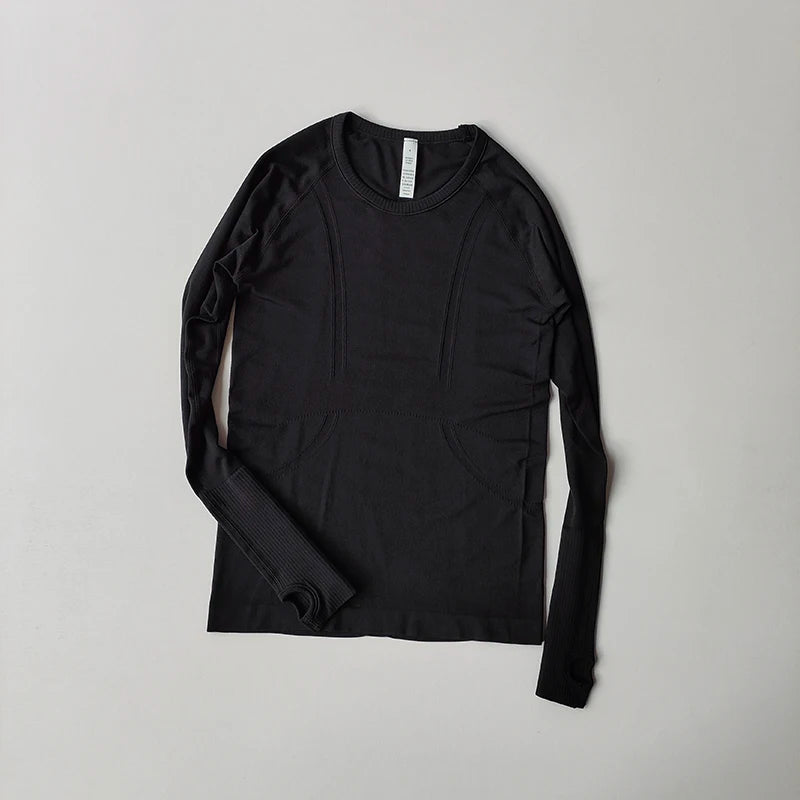 Women's Seamless Round Neck Yoga Top Long Sleeve Nylon Elastane