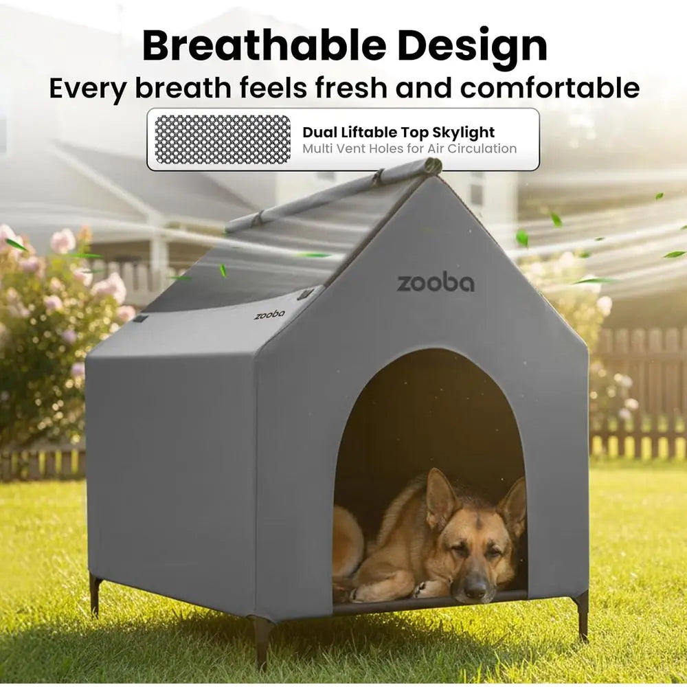 Elevated Dog House Bed for Indoor Outdoor Weatherproof Use