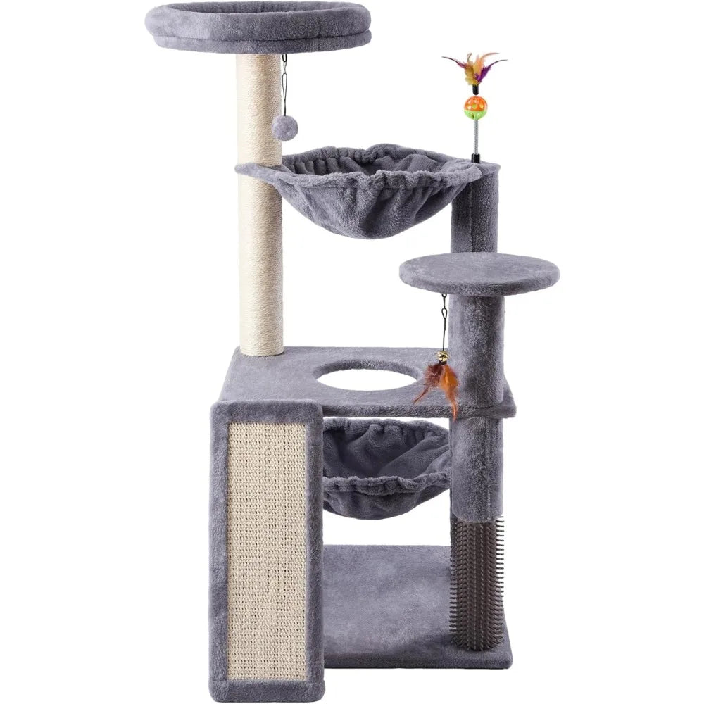NBVCX Multi Level Cat Tree With Hammock Self Grooming Brush