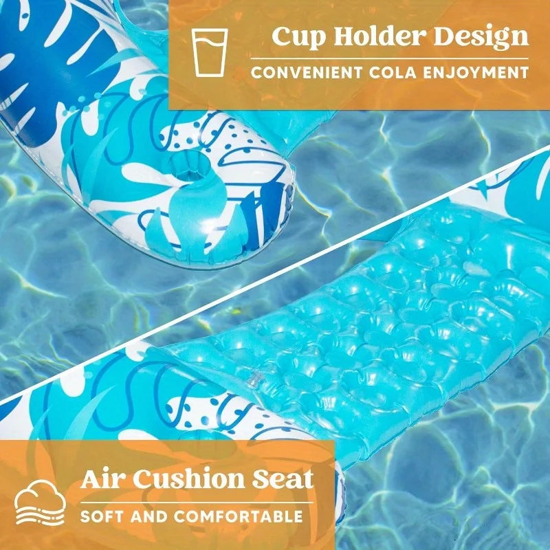 Inflatable Pool Chairs Set With Cup Holders And Headrest