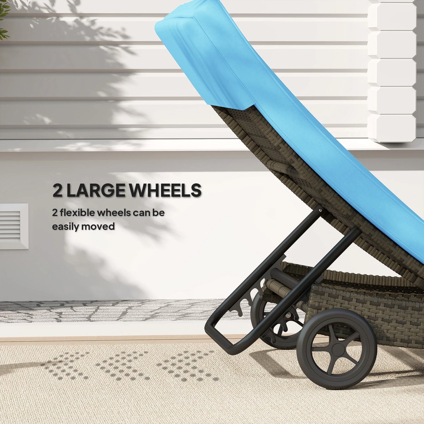 Outsunny Outdoor Reclining Lounge Chair On Wheels PE Wicker