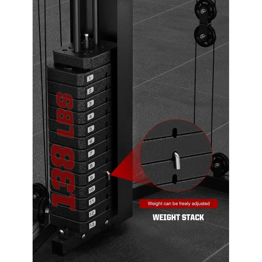 MBVM Multifunction Home Gym Station Smith Machine With 138 Lb Weight Stack