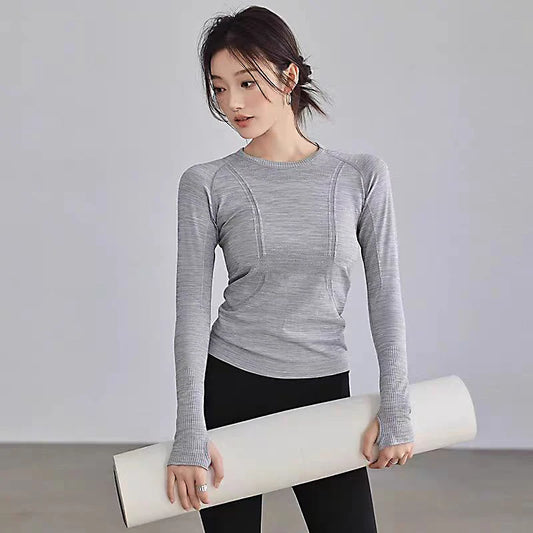 Women's Seamless Round Neck Yoga Top Long Sleeve Nylon Elastane