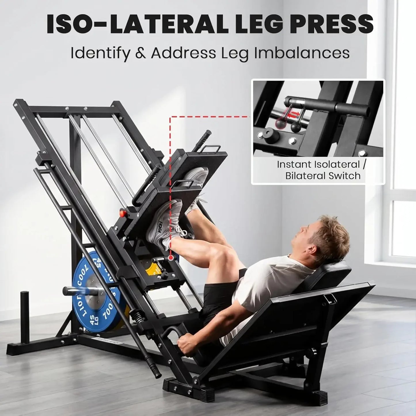 Three-In-One Leg Press Hack Squat Machine With Weight Storage