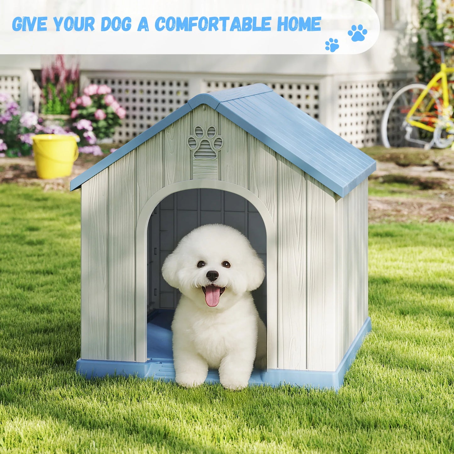 Basic Plastic Dog House Weatherproof Indoor Outdoor Shelter