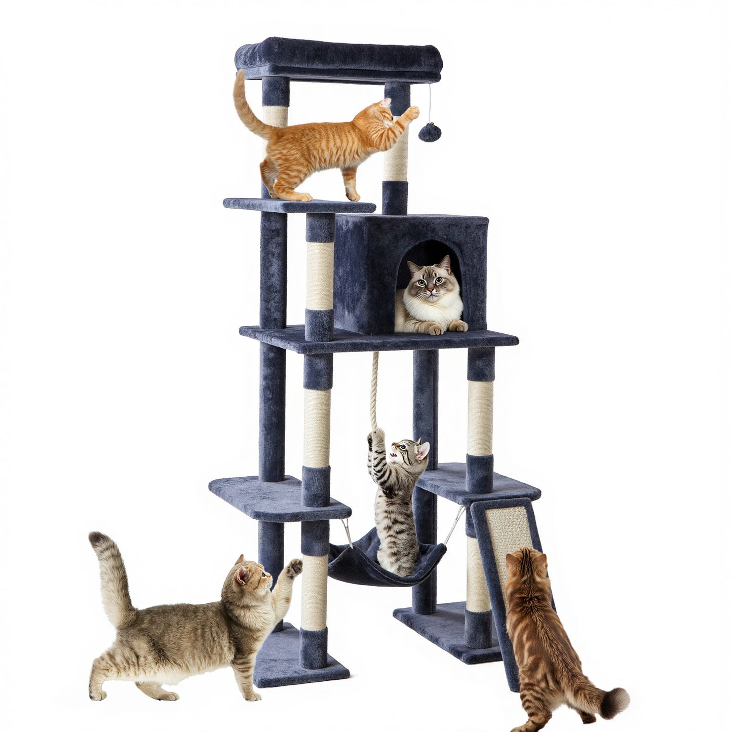 JHK Cat Tree Tall Multi Cat Climbing Tower With Natural Sisal Scratching Posts