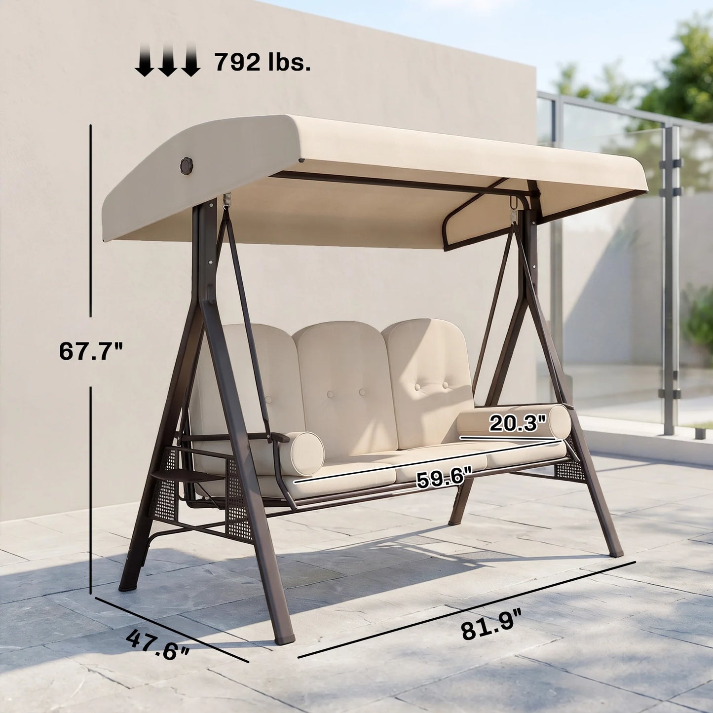 3 Person Outdoor Canopy Cushioned Patio Glider Swing Seat