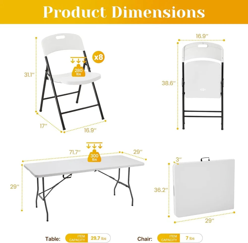 Foldable Outdoor Dining Set With 8 Chairs And Heavy Duty Patio Table