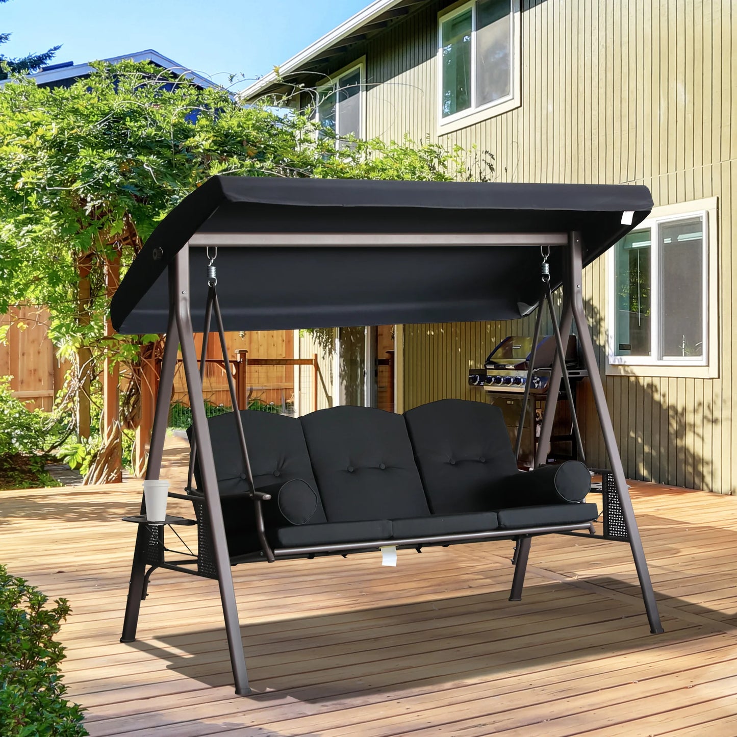 Outsunny 3 Person Outdoor Canopy Cushioned Bench Glider Swing