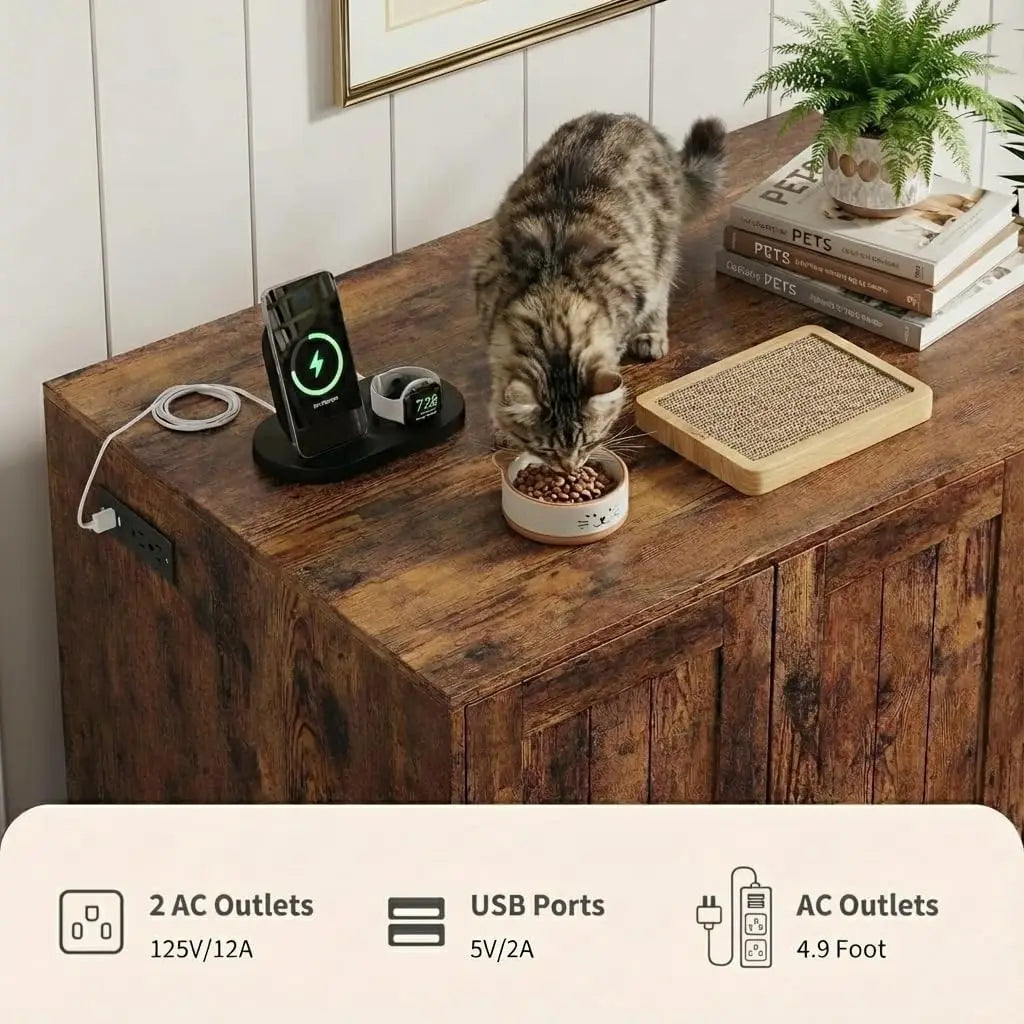 HiMISS Cat Litter Box Enclosure Cabinet With Builtin Power Outlet