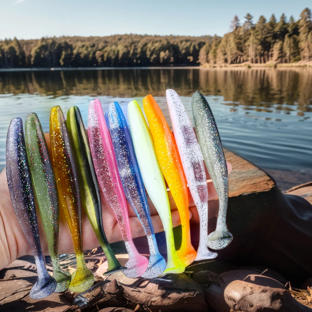 10Pcs T Tail Worm Soft Lure Paddle Tail Bait For Bass And Trout