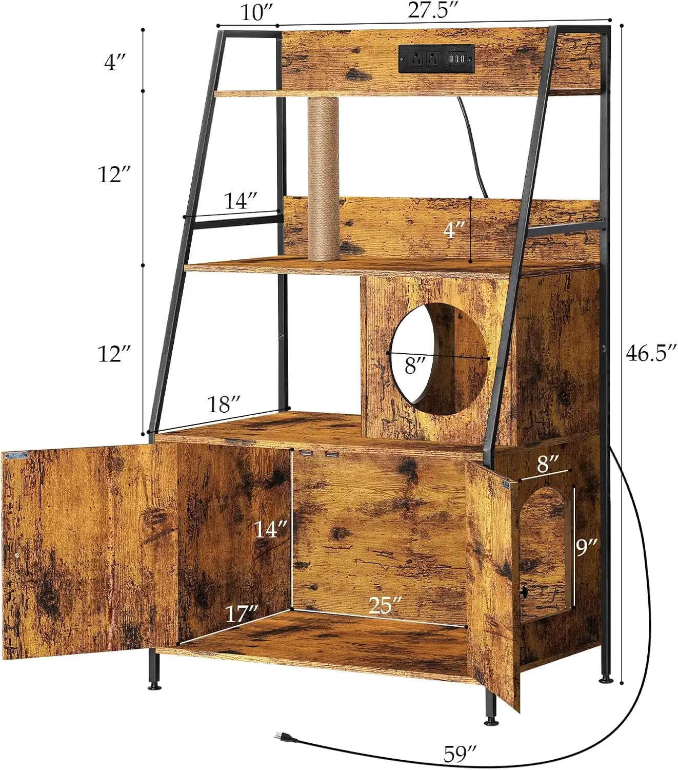 Cat Litter Box Enclosure With Shelves Charging Station Cat Tree
