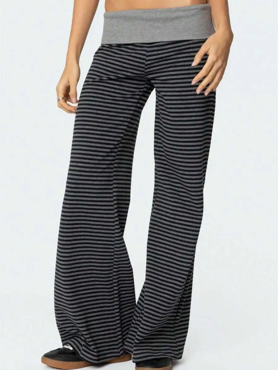 Fold Over Waist Wide Leg Yoga Pants For Women Lounge