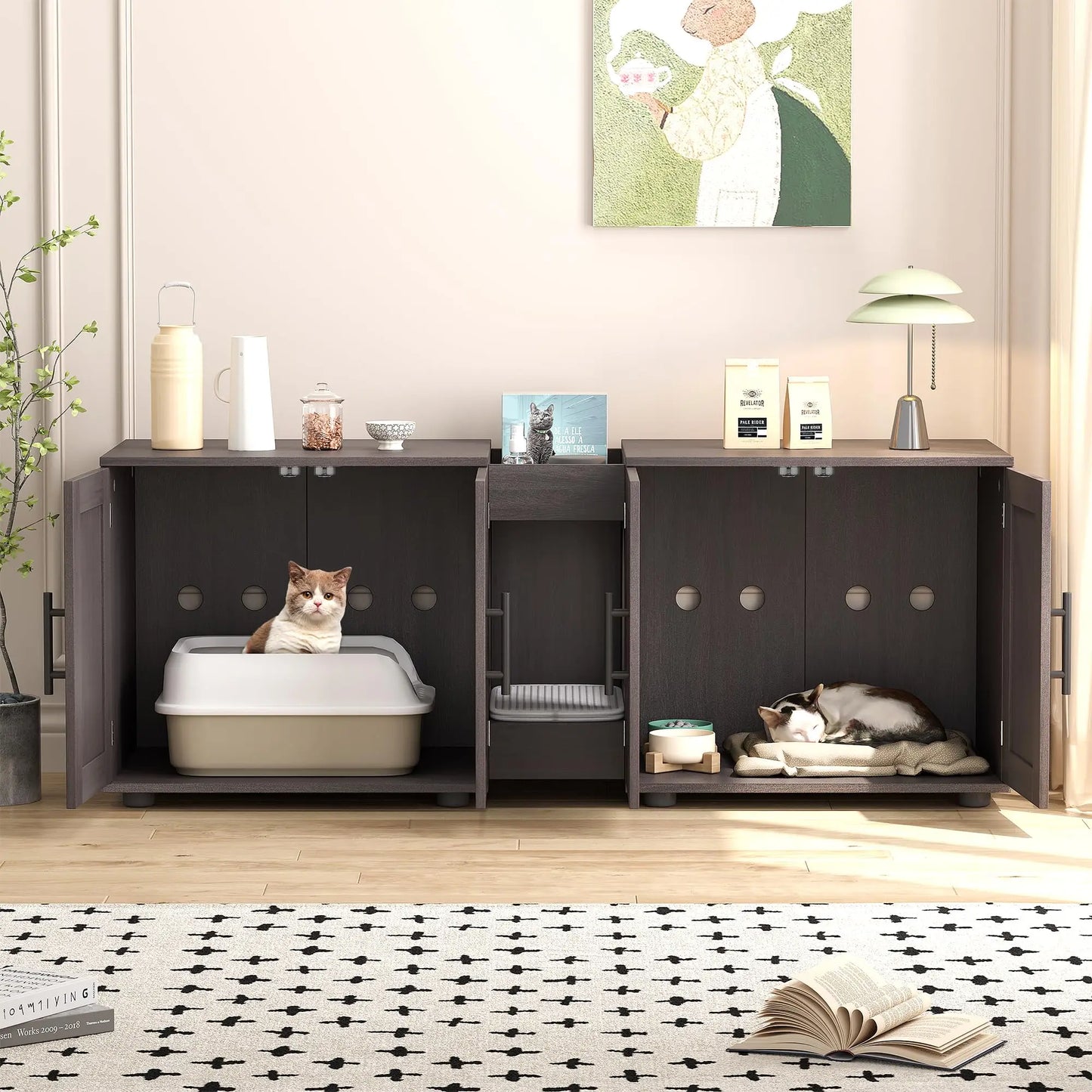 HiMISS Litter Box Enclosure For Two Cats Hidden Cat Villa