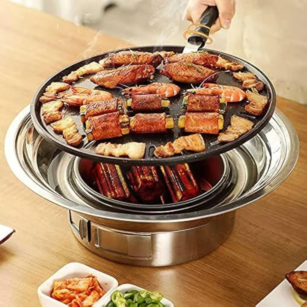 NBVCX Nonstick Stainless Steel Korean BBQ Grill Portable Charcoal Stove