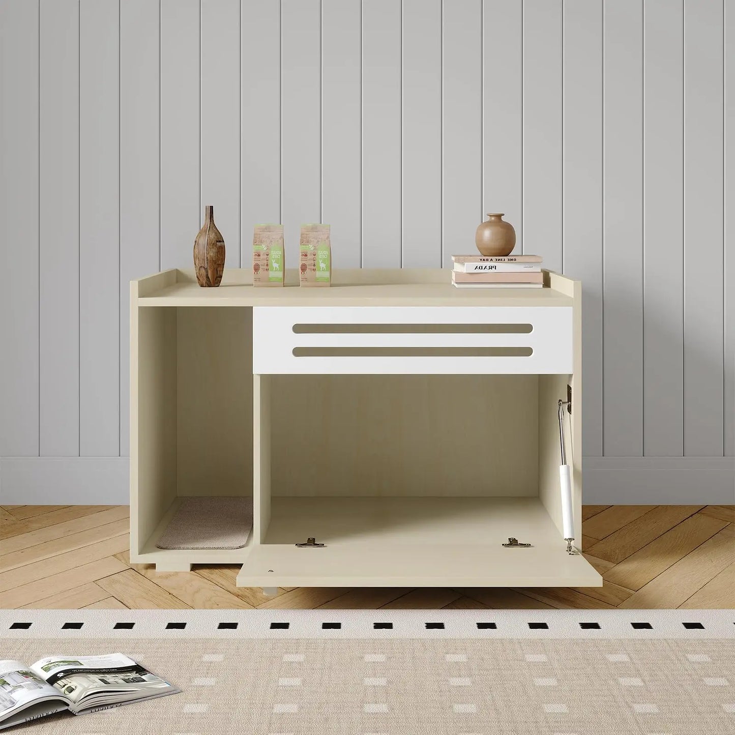 Studyset Ventilated Cat Litter Box Furniture With Flip Down Door